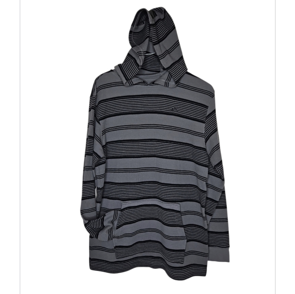Quiksilver Youth Black Gray Striped Thermal Hoodie Size XL 18-20